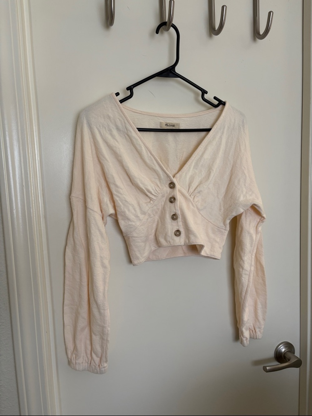 Madewell Antique Cream Deep-V Button-Front Crop Top XS